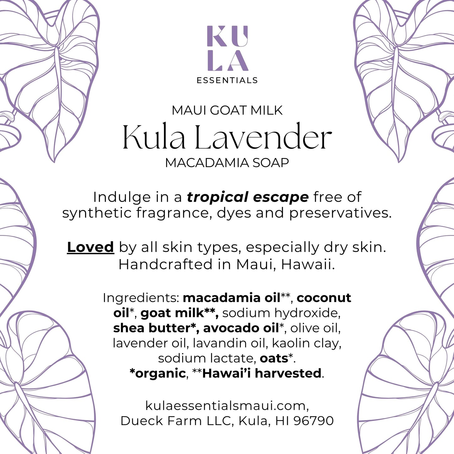 Maui Goat Milk  Macadamia Soap - Kula Lavender